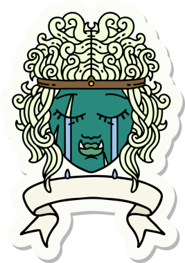 Ağlayan bir ork barbarının çıkartması. Karakterli bir yüz. Bir insan tarafından çizilmiş bayrak.