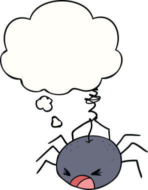 Bir insan tarafından çizilmiş düşünce baloncuklu çizgi film örümceği