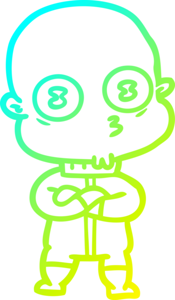 Bir insan tarafından çizilmiş garip, kel bir uzay adamının soğuk çizgi çizimi.