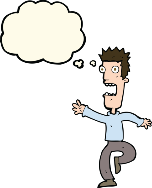 Bir insan tarafından çizilmiş düşünce balonlu çığlık atan adam çizgi filmi.