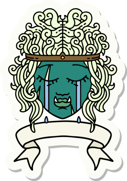 Ağlayan bir ork barbarının çıkartması. Karakterli bir yüz. Bir insan tarafından çizilmiş bayrak.