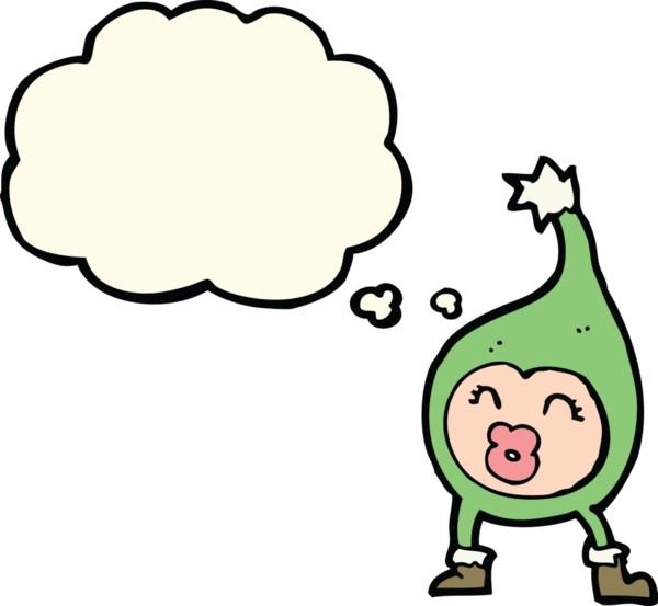 Bir insan tarafından çizilmiş düşünce baloncuğu olan komik bir Noel yaratığı.