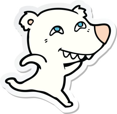 Bir insan tarafından çizilmiş dişleri gösteren karikatür kutup ayısı etiketi.