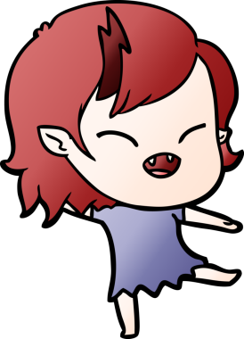 Bir insan tarafından çizilmiş gülen vampir kız çizgi filmi.