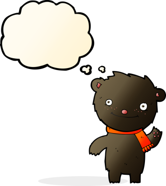 Bir insan tarafından çizilmiş düşünce baloncuğu olan sevimli siyah ayı.