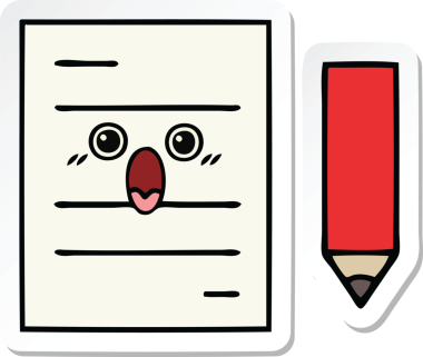 Bir insan tarafından çizilmiş şirin bir test kağıdının çıkartması.