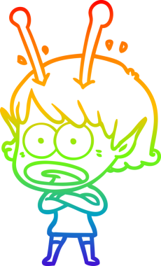 gökkuşağı gradyan çizimi bir çizgi film şok uzaylı kız bir insan tarafından çizildi