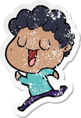 Bir insan tarafından çizilmiş, gülen bir çizgi film karakterinin sıkıntılı çıkartması.