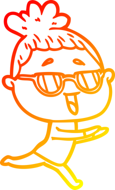 Bir insan tarafından çizilmiş gözlük takan mutlu bir kadının çizgi çizimi.