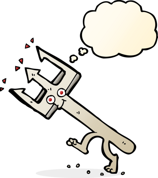 Bir insan tarafından çizilmiş düşünce baloncuklu şeytan çatalı.