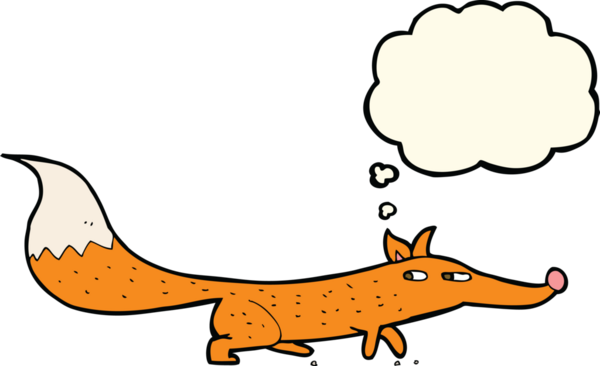 Bir insan tarafından çizilmiş düşünce baloncuklu küçük tilki.