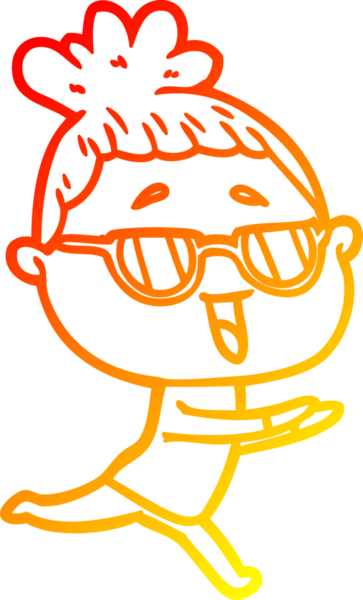 Bir insan tarafından çizilmiş gözlük takan mutlu bir kadının çizgi çizimi.