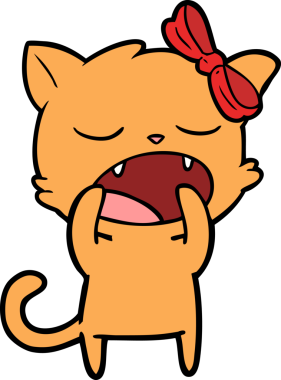 Bir insan tarafından çizilmiş esneyen kedi çizgi filmi.