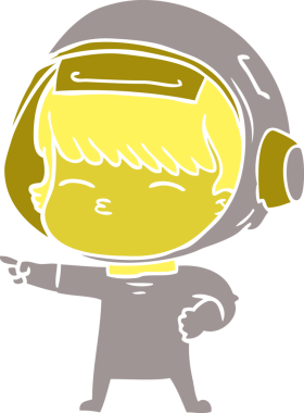 Düz renkli çizgi film meraklısı astronot bir insan tarafından çizilmiş.