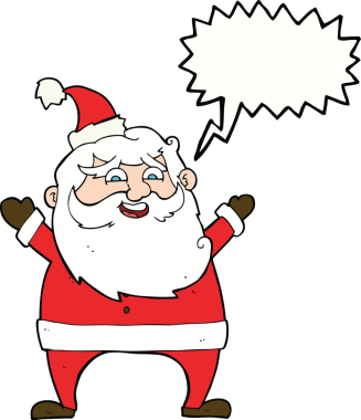 Bir insan tarafından çizilmiş neşeli Noel Baba çizgi filmi.