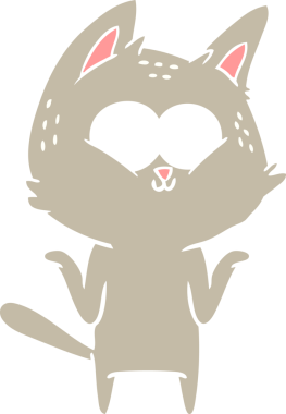 Düz renkli çizgi film kedisi bir insan tarafından çizilmiş omuzlarını silkiyor.