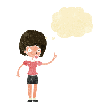 Bir insan tarafından çizilmiş düşünce baloncuğu fikri olan karikatür kadın.