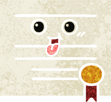 Bir insan tarafından çizilmiş mezuniyet diplomasının retro çizim tarzı karikatürü.