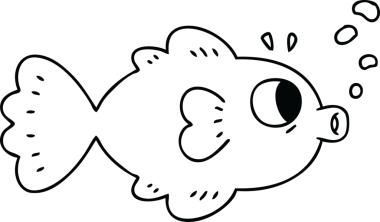 Bir insan tarafından çizilmiş garip karikatür balığı çizimi