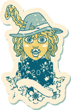 Retro Dövme Tarzı Bir insan tarafından çizilmiş 20 zarlı yarı ork ozan karakteri