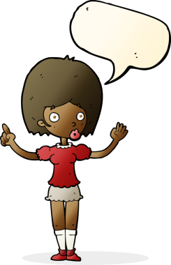 Çizgi filmdeki kadın bir insan tarafından çizilmiş konuşma balonuyla anlatmak istediği şeyi anlatıyor.