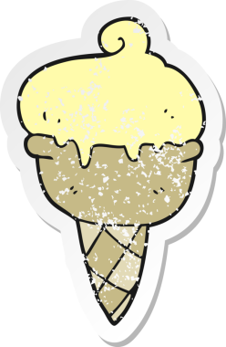 Bir insanın çizdiği karikatür dondurmasının gerilimli retro etiketi.