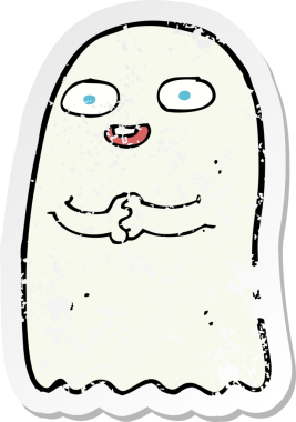 Bir insan tarafından çizilmiş komik bir karikatür hayaletinin gerilmiş çıkartması.