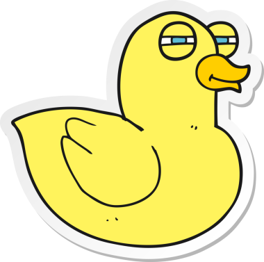 Bir insan tarafından çizilmiş komik lastik ördeğin çıkartması.