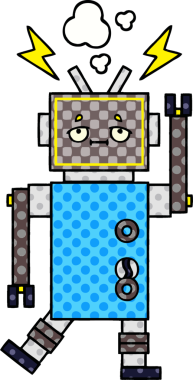 Bir insan tarafından çizilmiş arızalı bir robotun çizgi roman tarzı