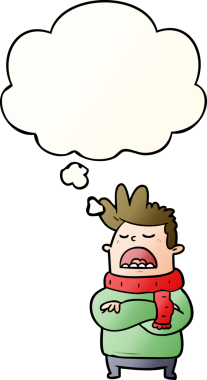 Düşünce baloncuğu olan, bir insan tarafından çizilmiş çirkin bir çizgi film karakteri.