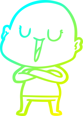 Bir insan tarafından çizilmiş, mutlu, kel bir adamın çizdiği soğuk çizgi.