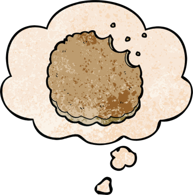 Düşünce baloncuklu çizgi film bisküvisi. Bir insan tarafından çizilmiş grunge doku tarzı.