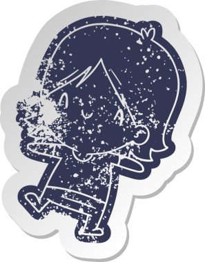 Bir insan tarafından çizilmiş sevimli bir kawai kızının sıkıntılı eski çizgi film çıkartması.