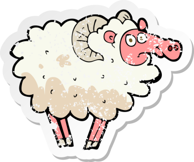 Bir insan tarafından çizilmiş kirli bir koyunun gerici, sıkıntılı çıkartması.