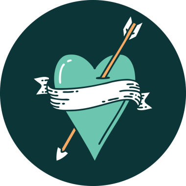 Bir insan tarafından çizilmiş ok kalp ve pankartın ikonik dövme şekli