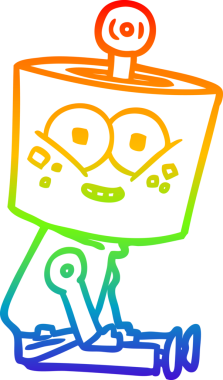 gökkuşağı gradyanı çizimi bir insan tarafından çizilmiş mutlu bir robot çizgi filmi.