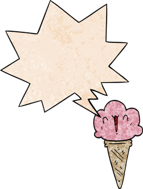 Bir insan tarafından çizilmiş, yüz ifadeli, retro desenli dondurma.