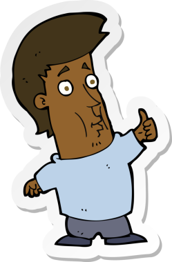 Bir insan tarafından çizilmiş işaret veren bir çizgi film karakterinin çıkartması.