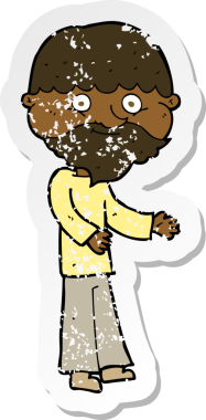 Bir insan tarafından çizilmiş mutlu sakallı bir adamın karikatür yapıştırması.