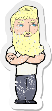 Bir insan tarafından çizilmiş sakallı, ciddi bir adamın karikatür çıkartması.