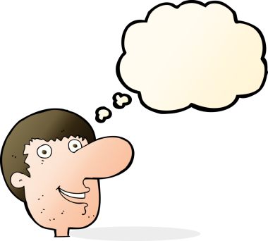 Bir insan tarafından çizilmiş düşünce baloncuklu mutlu erkek yüzü.