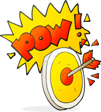 Bir insan tarafından çizilen serbest çizim çizgi film oku hedefi vuruyor.