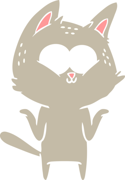 Düz renkli çizgi film kedisi bir insan tarafından çizilmiş omuzlarını silkiyor.