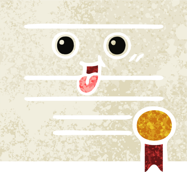 Bir insan tarafından çizilmiş mezuniyet diplomasının retro çizim tarzı karikatürü.