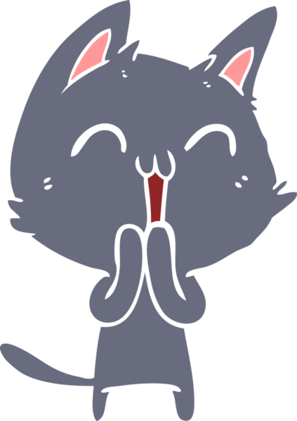 Bir insan tarafından çizilmiş mutlu düz renkli çizgi film kedisi