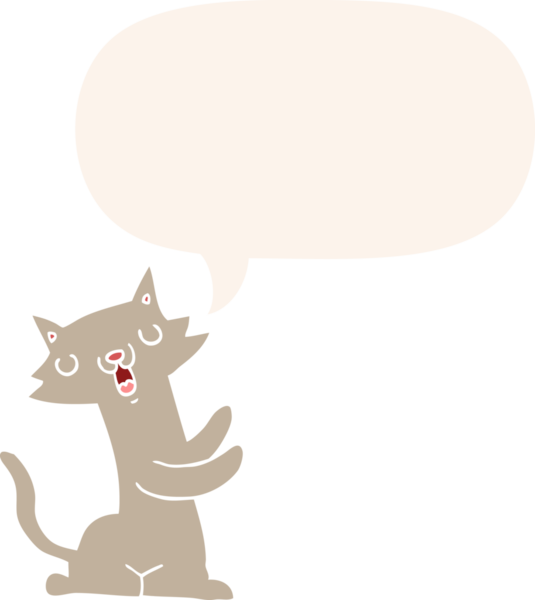 Konuşma baloncuğu olan çizgi film kedisi insan tarafından çizilmiş.