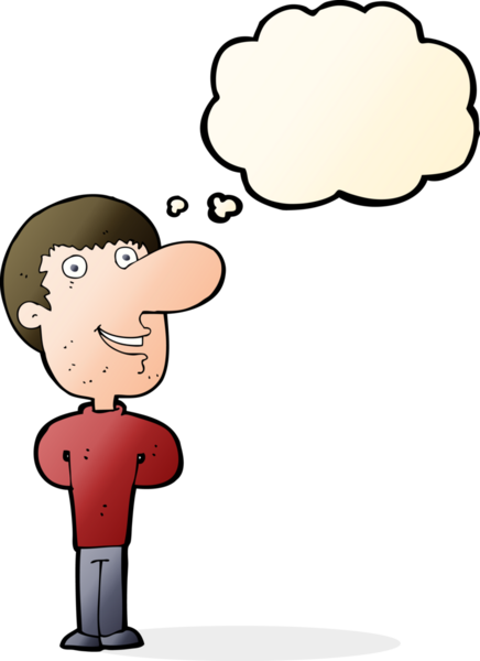 Bir insan tarafından çizilmiş düşünce balonlu mutlu adam çizgi filmi.