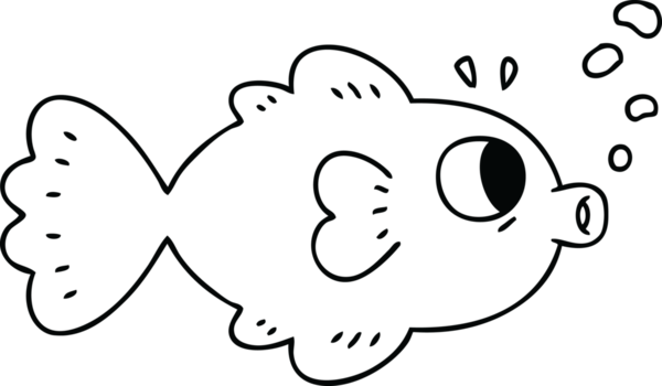 Bir insan tarafından çizilmiş garip karikatür balığı çizimi