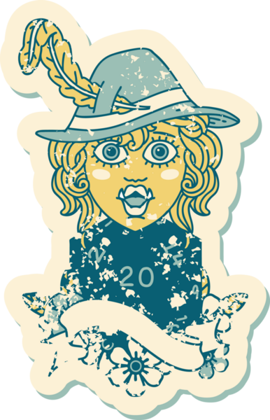 Retro Dövme Tarzı Bir insan tarafından çizilmiş 20 zarlı yarı ork ozan karakteri