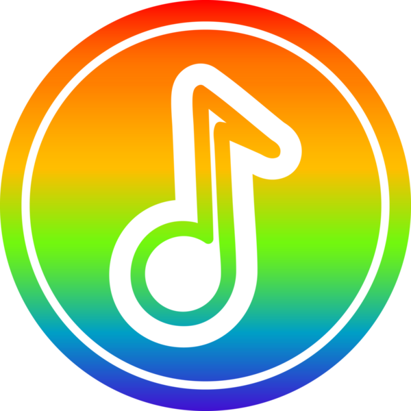 bir insan tarafından çizilmiş gökkuşağı gradyanı olan dairesel müzik simgesi